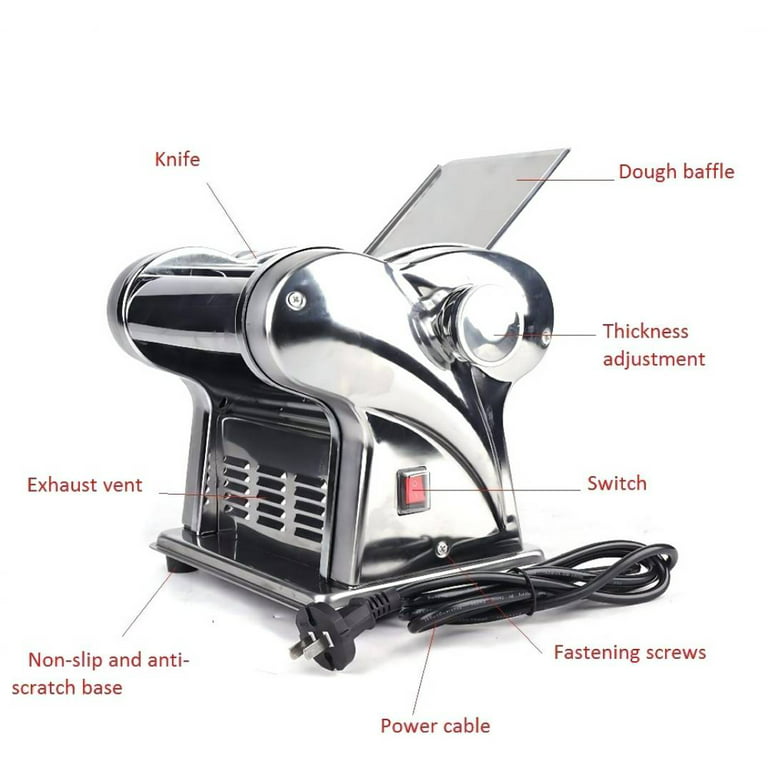 Anqidi Electric Noodles Machine 135W Commercial Silver Stainless Steel  6-Speed Adjustable Pasta Press Maker (4 Knives) 