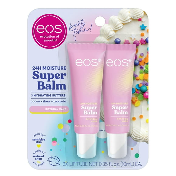 Lip Balm eos 24H Moisture Super Balm Tarta de cumpleaños, 10 ml, paquete de 2