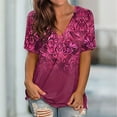thumbnail image 3 of JINMGG Womens Tops,Women's Summer V-Neck Printing Short Sleeve Lapel Shirt, 3 of 6