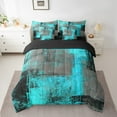 thumbnail image 2 of Turquoise And Grey Twin Comforter Set 7 Piece Retro Black Teal Ombre Bedding Set With Sheet Set,Pillow Covers Contemporary Abstract Art Bed In A Bag Oil Painting Graffiti Bed Set, 2 of 5