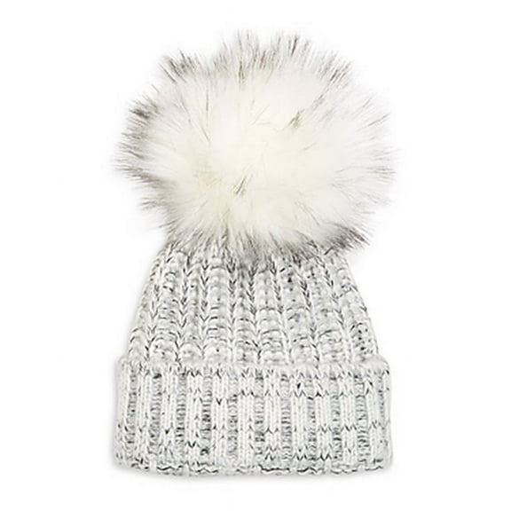 Kyi Kyi Chunky Wool Blend Beanie with Faux Fur Pom: OS/Silver