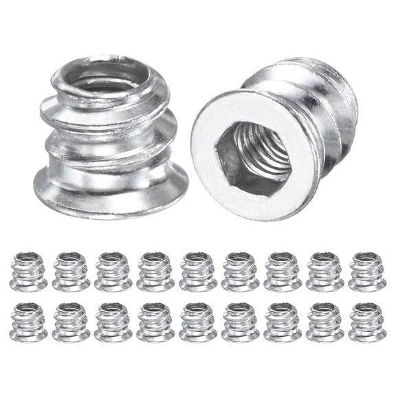 20-Pack Threaded Inserts for Wood, M5x8mm Hex Drive Threaded Insert Nuts for Wood Furniture [Silver Tone]