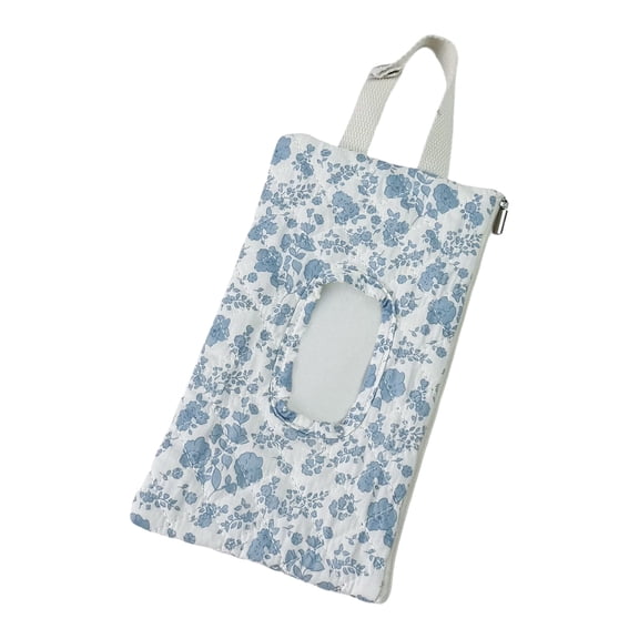 Quilted Baby Wipe Holder Portable Hanging Wipes Pouch for Stroller Diaper Bag, Blue Flower