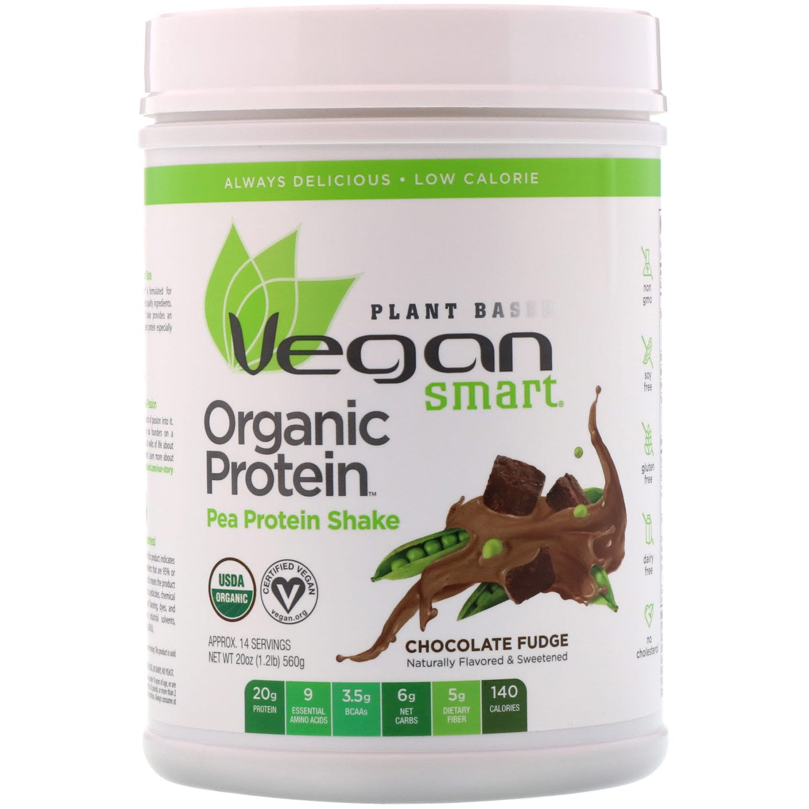 VeganSmart Organic Pea Protein Shake Chocolate Fudge 1 25 lbs 560 g