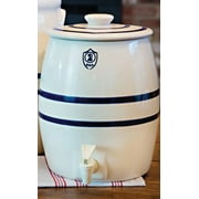 Ohio Stoneware 2 Gallon Kombucha & Drink Keg, Lid & Spigot White with Blue Striping