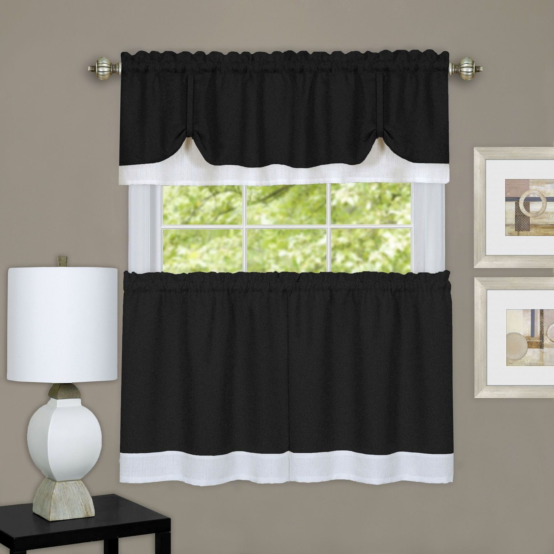 Traditional Elegance Kate Window Curtain Tier and Valance Set 58x36/58x14 Black/White