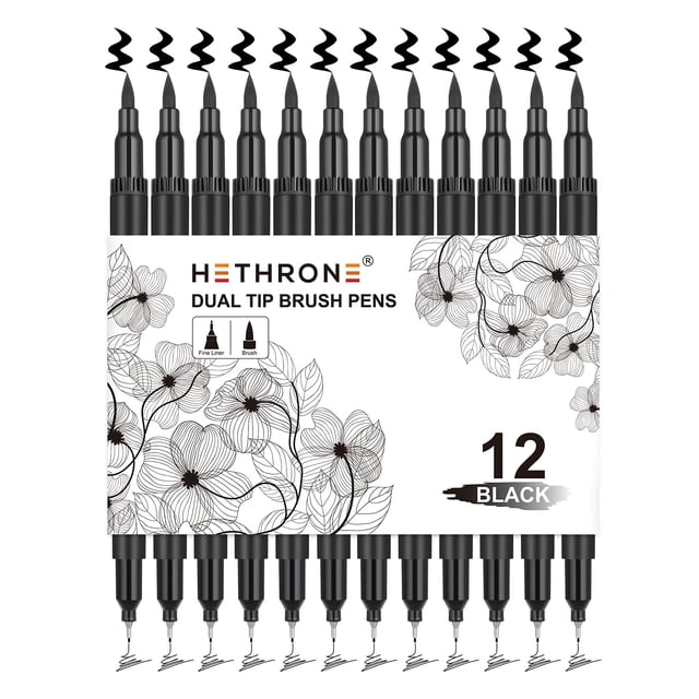 Rotuladores Hethrone Black de doble punta, 12 unidades, para dibujar