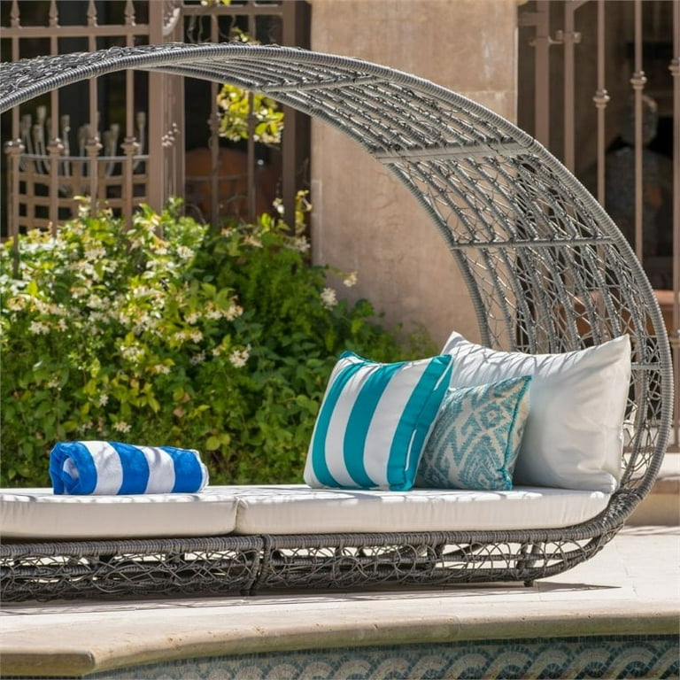 Noble House Boca Grande Outdoor Wicker Daybed in Gray and White