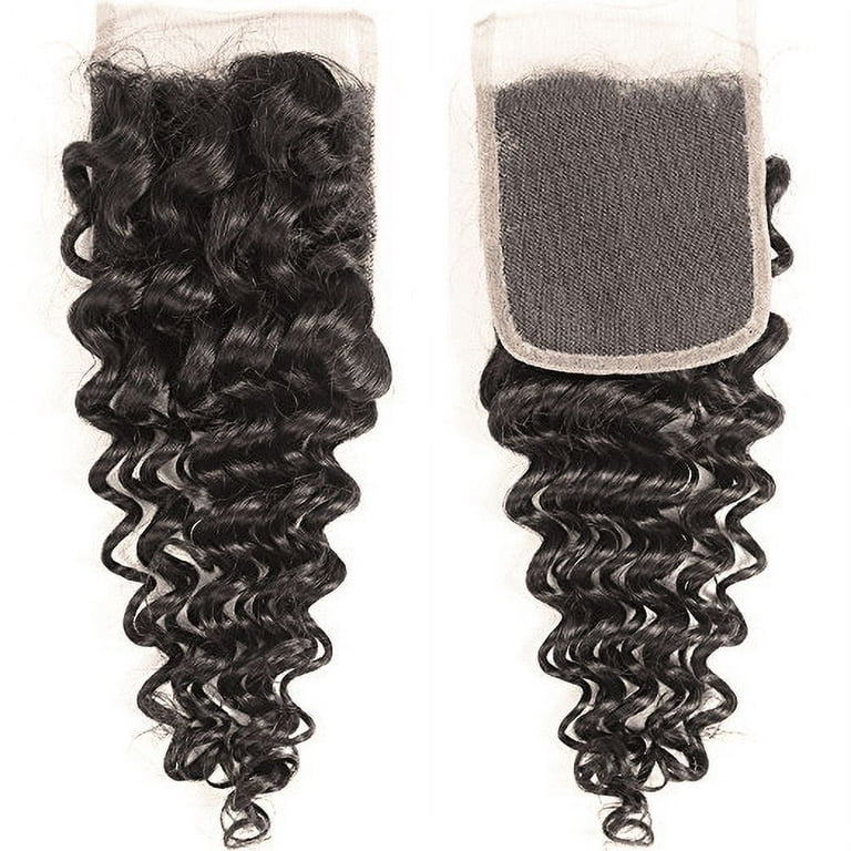 Ustar Brazilian Deep Wave Closure Unprocessed Human Hair Lace Closure (4X4) Natural Black Color 16 Inch