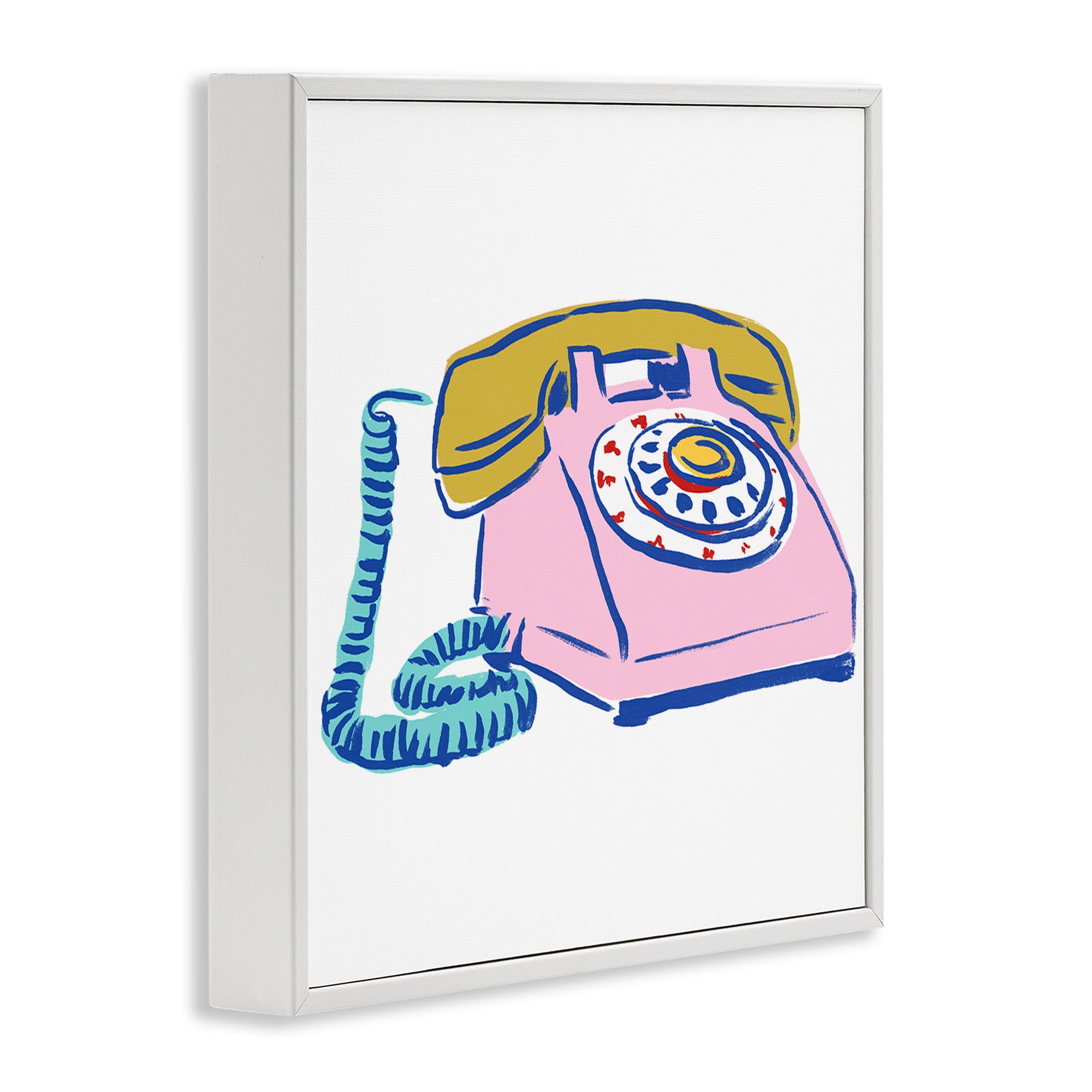 Stupell Industries Retro Rotary Telephone Novelty Painting White Framed Art Print Wall Art, 12 x 12