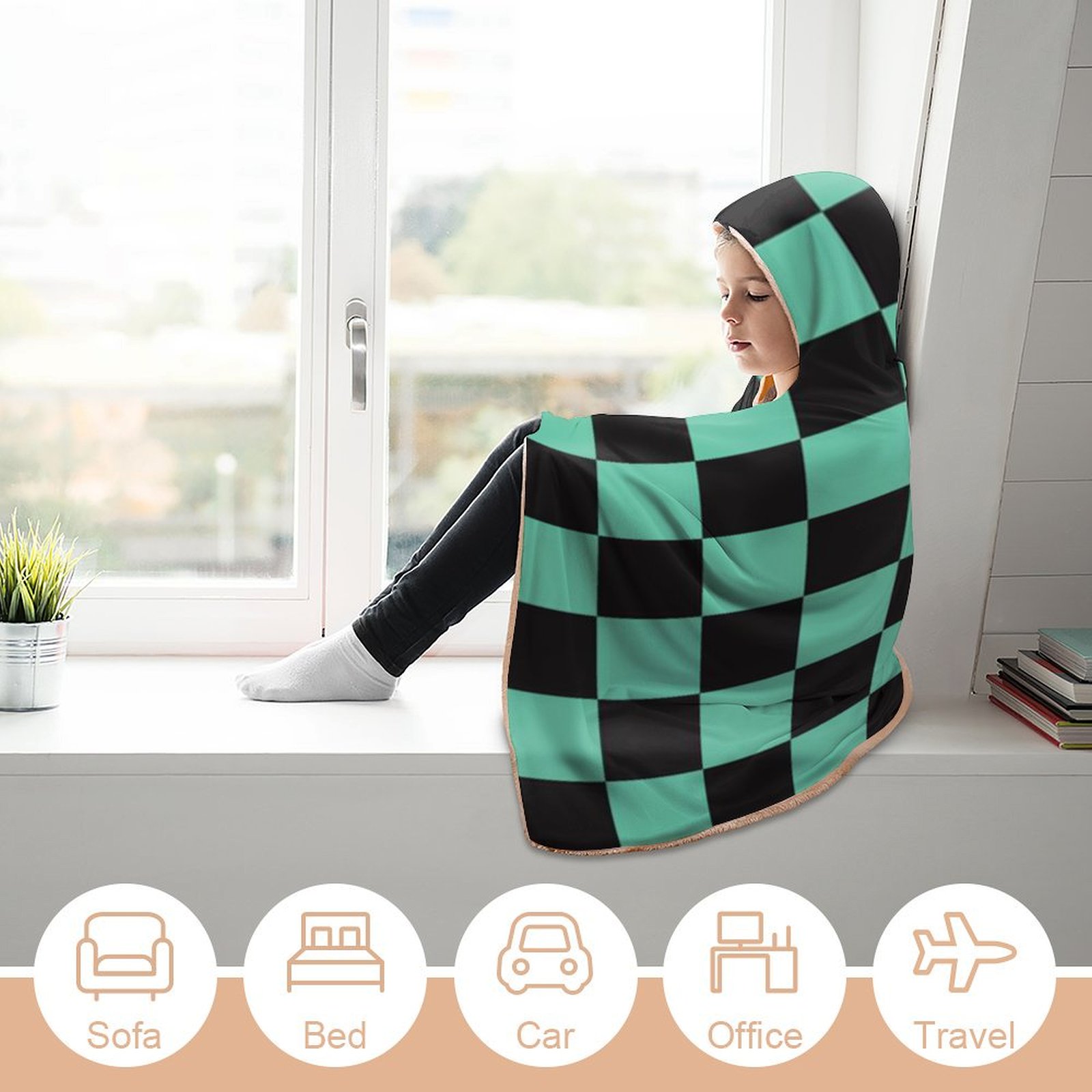 Demon Slayer Wearable Blanket Cloak Arctic Velvet Hooded Blanket Soft Fuzzy Hoodie Blanket Cape for Adults Kids 50"x60"