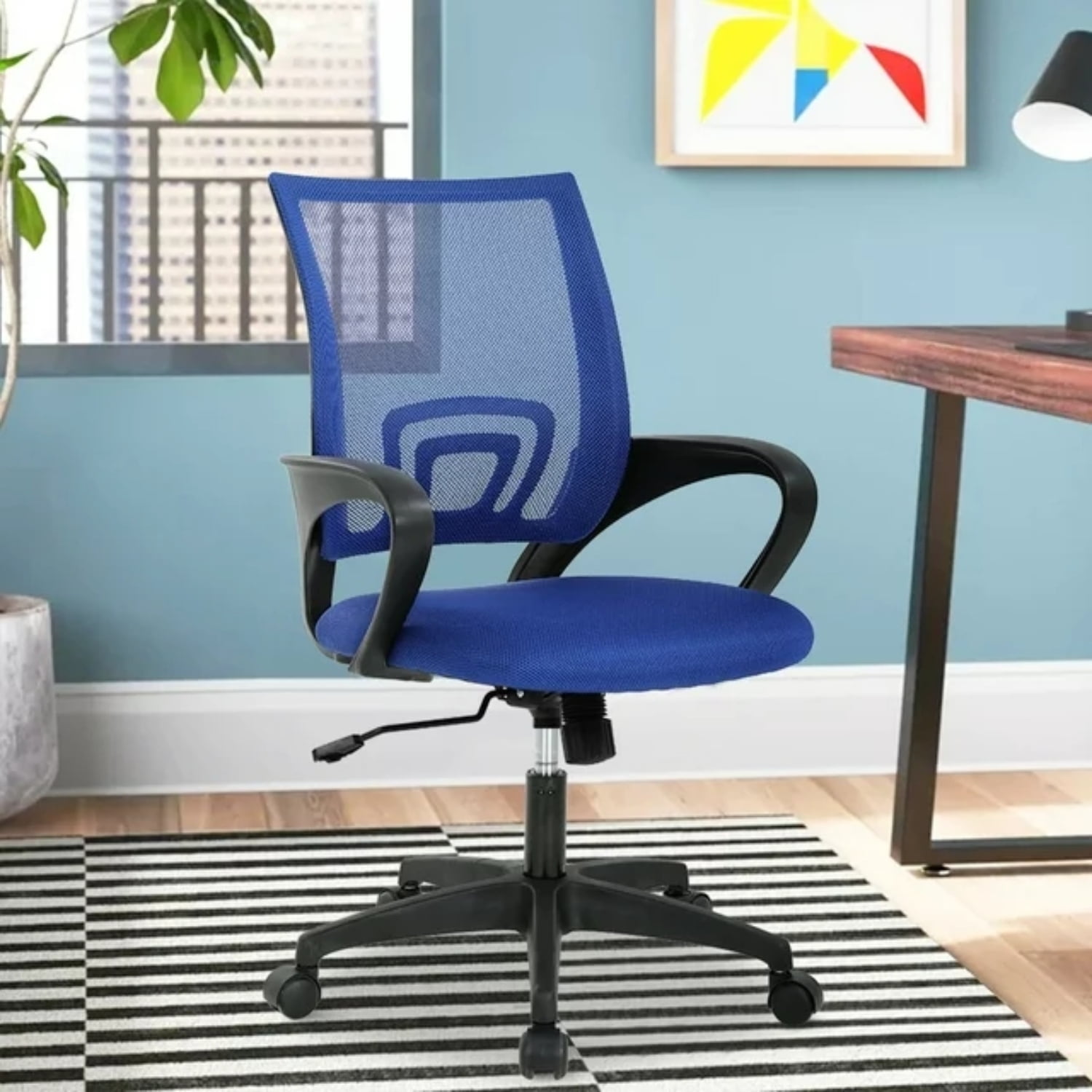 NiamVelo Mesh Office Chair, Mid-Back Home Office Chair Adjustable Ergonomic Desk Chair with Armrest, Rolling Swivel Chair for Adults, Blue