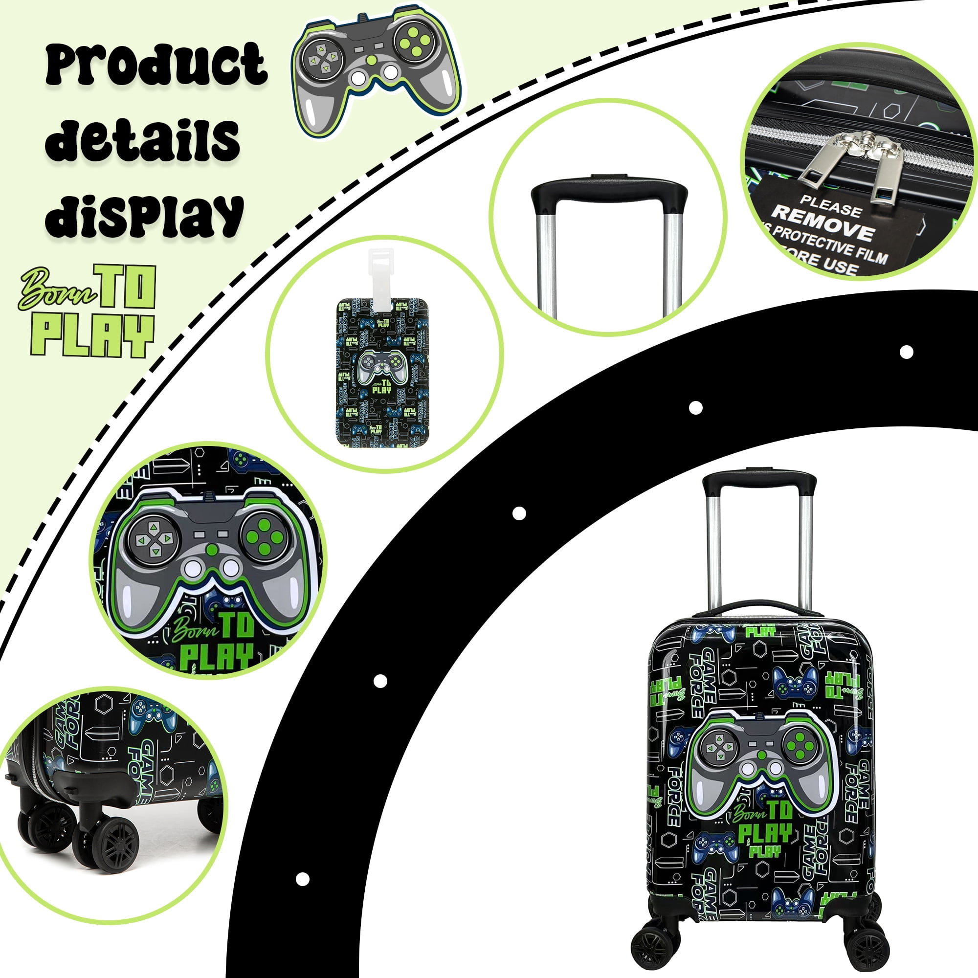 Kids Carry on Luggage Sets for Boys with Travel Pillow Rolling Suitcase with Wheels Hardshell Toddler Travel Essential Set of 5