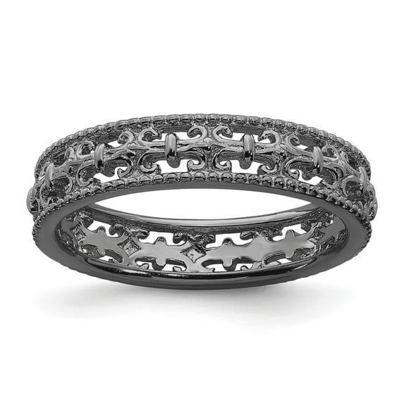 925 Sterling Silver Stackable Black-plated Carved Band Wedding Anniversary Ring Size 6