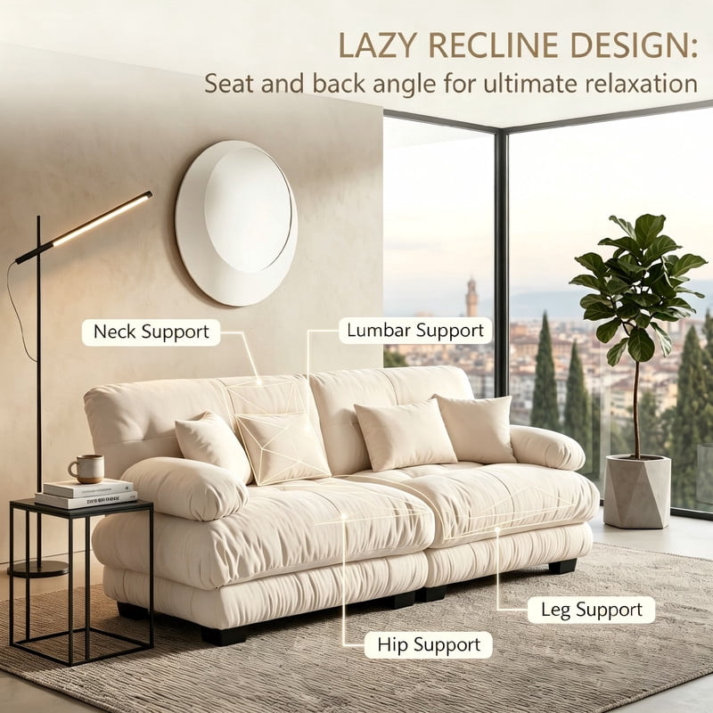 ANPPORT Cloud Couch Sleeper Sofa, Chenille Light Coffee 2-Seater Modular Sofa, 2 Lumbar pillows, 2 Pillows, Comfy Deep Seat Cloud Sofa, Convertible L-Shaped Floor Couch for Living Room