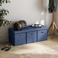 thumbnail image 3 of XgoodX Foldable Tufted Linen Large Long Bench Storage Ottoman Foot Rest Stool Seat with 3 Drawer Cubes - 15" x 40" x 15", Navy Blue, 3 of 8