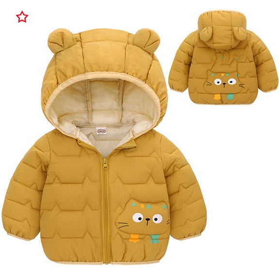 Byoo Toddler Girls Down Jacket Cute Cat Print Full Zip Padded Hoody Warm Puffer Coat Children Winter Cozy Soft Top
