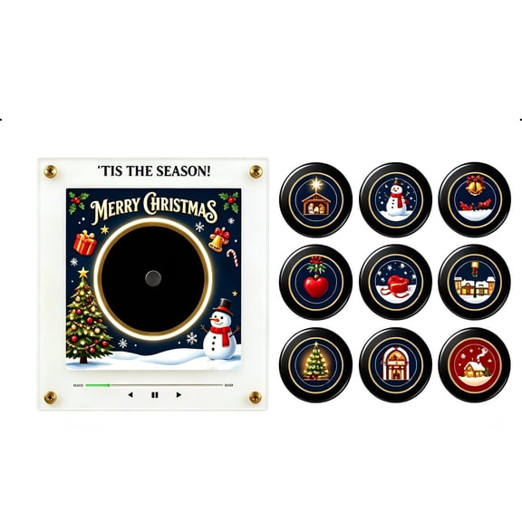 Magnetic Fridge Music Player NFC Vinyl Record Magnet 9 Discs LED Light Retro Acrylic Music Box Fridge Magnet Audio Player with Memory Card and USB Cable Home Office Decor Gift