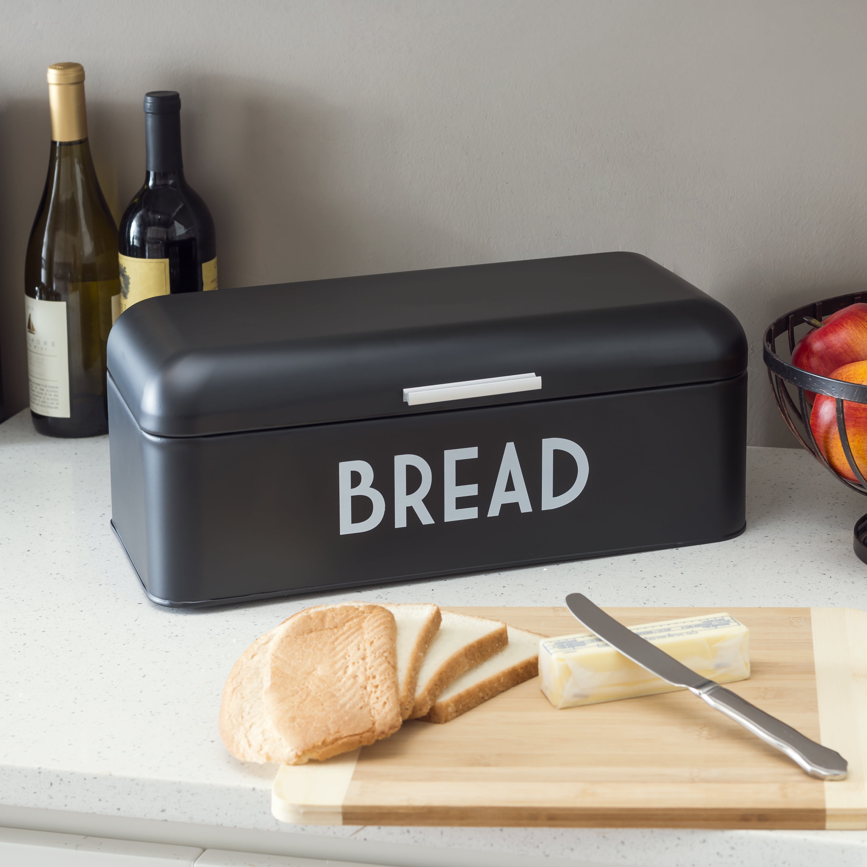 Home Basics Metal Bread Box with Lid, Black