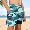 thumbnail image 3 of Kids Boys Swim Trunks 2 in 1 with Liner Quick Dry Camo Board Shorts Adjustable Drawstring Waist Beach Swimwear Mint Green,Size 13 T, 3 of 9