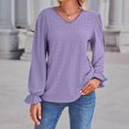 thumbnail image 2 of Kaemgyyd V Neck T Shirts for Women Plus-Size Lace Ruffle Long Sleeve Blouse Casual Hollow out Fashion Tunic Tops, 2 of 6