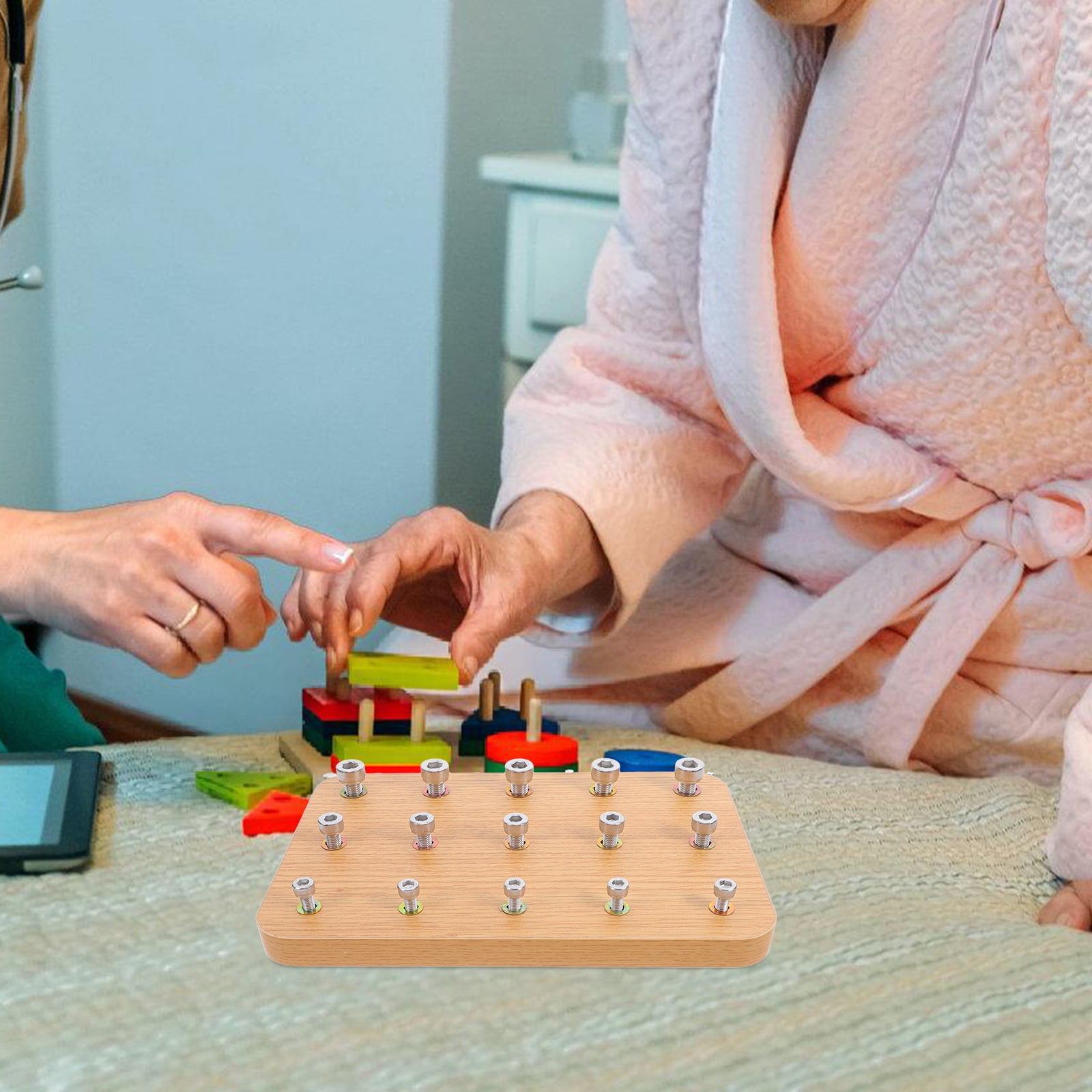 Wooden Nuts And Bolt Board For Rehabilitation Hand Eye Coordination Trainer Finger Exercise Hand Rehabilitation Tools Occupational Rehabilitation Supplies