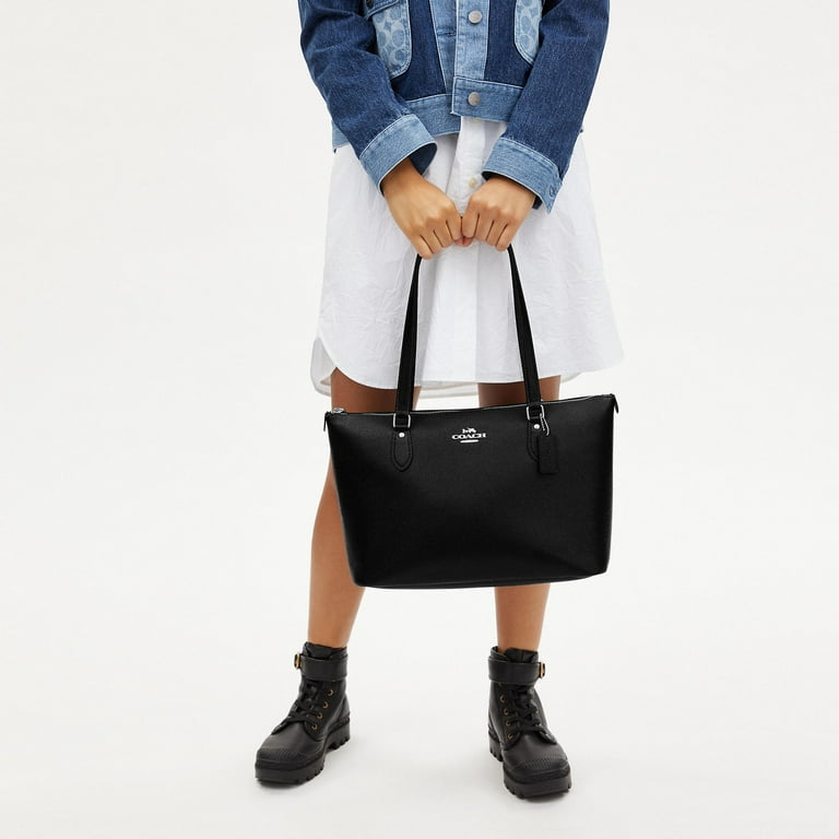Coach Gallery Tote in Black Crossgrain Leather with Zip-Top