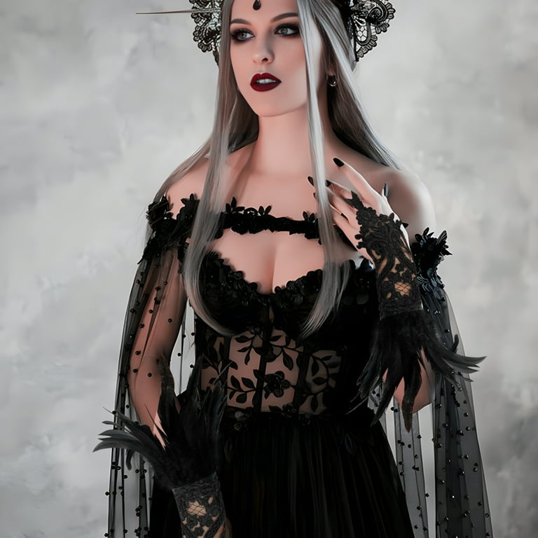 Halloween Black Lace Feather Gloves Witch Raven Angel Costume Accessories Black  Swan Wings Wrist Bands Women