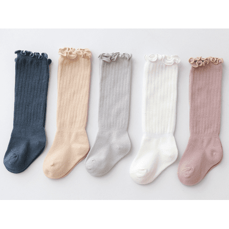 

Yejaeka Baby Long Socks Monochrome Wooden Ear Side Hole Style Warm Stockings