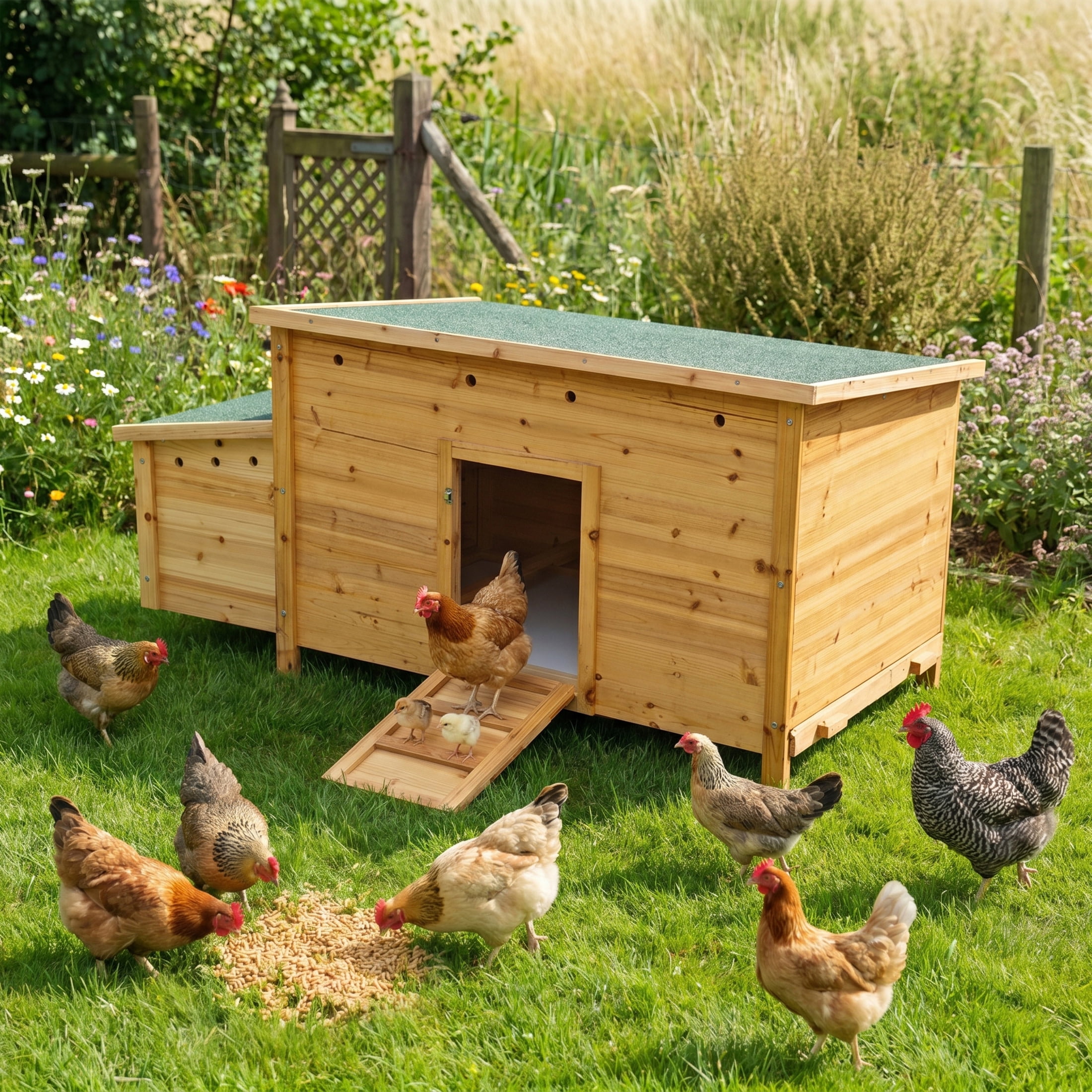 Noble House Wooden Chicken Coop with Nesting Box, Removable Tray & Waterproof Asphalt Roof