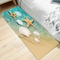 Bath Rugs Sponge Foam Absorbent Soft for Bathroom and Kitchen (47x18 inches), Flannel Mat Non Slip Bright 3D Print for Bedside and Living Room(Scallop Starfish)