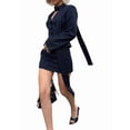 thumbnail image 2 of Women'S Stripe Blazer Set V-Neck Waist Long Sleeve Top and Short Skirt Two Piece Suit Navy Blue L, 2 of 10