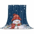 thumbnail image 2 of Christmas Throw Flannel Blanket 50x60In Snowman with Cap Xmas Snowflake Navy Blue Super Soft Cozy Bed Blanket, Lightweight Plush Fuzzy Bed Throw for Bedroom Sofa Couch Living Room, 2 of 4