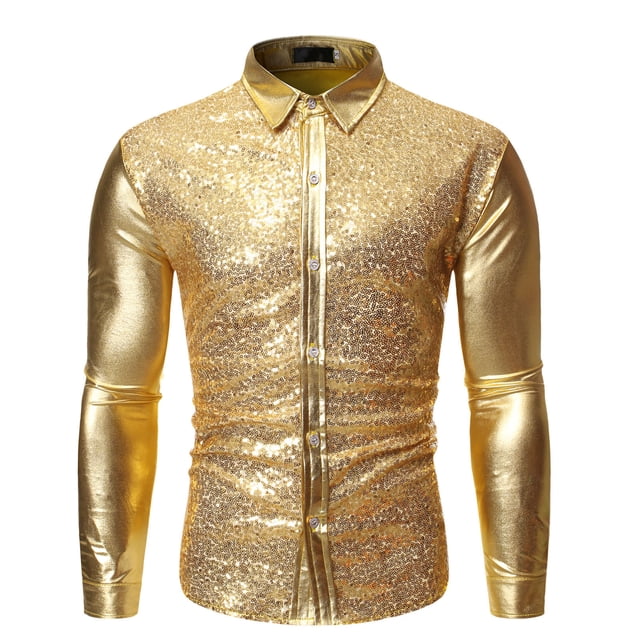 Chemise de Danse Décontractée à Sequins Cool à Col Rabattu pour Hommes Automne