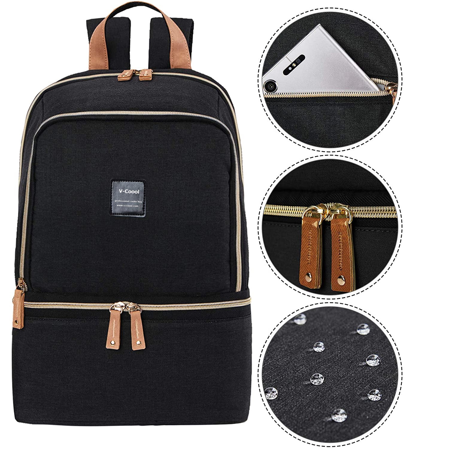 Breast Pump Bag Backpack - Cooler Lunch Bag Double Layer for Mother Large Size Black1