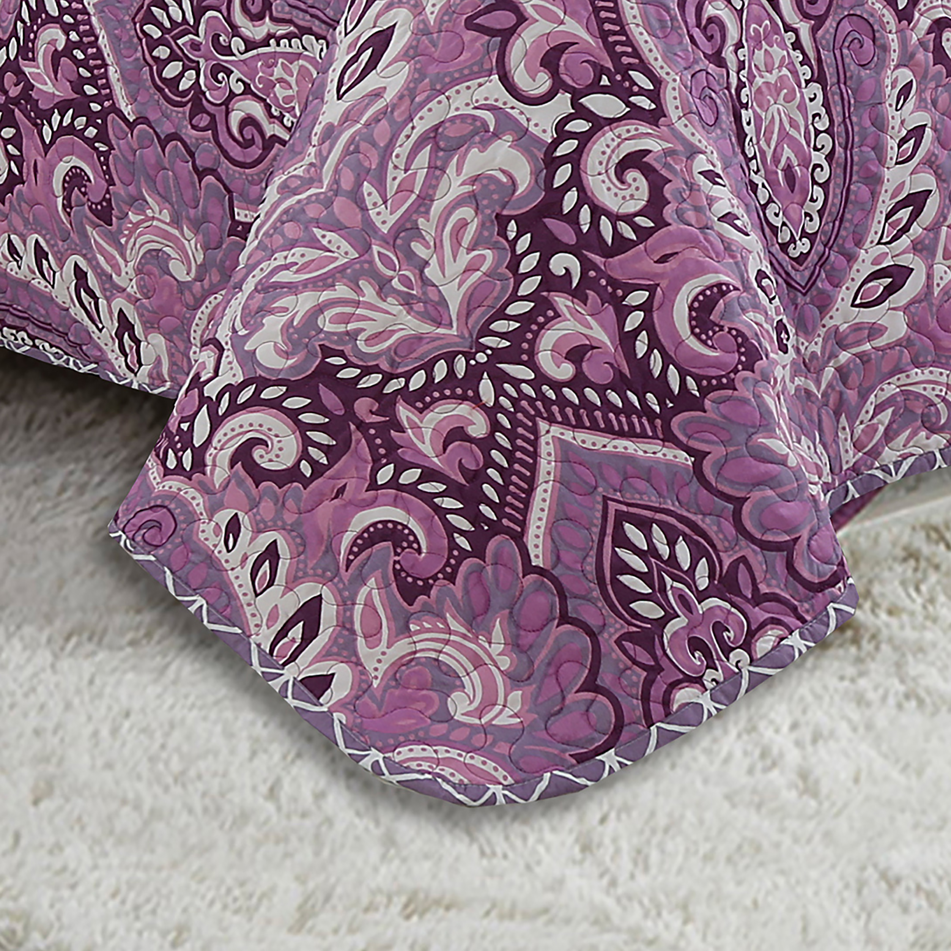 Felicity Plum 5-piece Reversible Machine Washable Quilt Set King