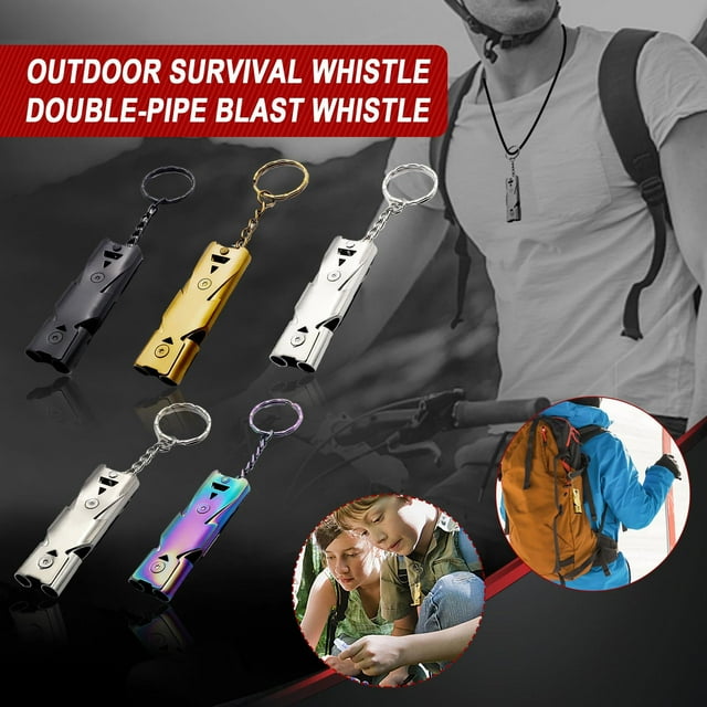 High Frequency Survival Whistle, Stainless Steel Construction, Durable Double Tube Design, Compact Emergency Tool, for Hiking Camping, Outdoor Emergency Signal, Lightweight Portable Rescue