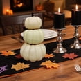 thumbnail image 5 of Artificial White Pumpkin Tower Decor, 3 Tier Stacked Faux Pumpkin Statue, 7.48 Inch Farmhouse Fall Decoration with Realistic Stem, Rustic Table Centerpiece for Home Porch Mantel, 5 of 5