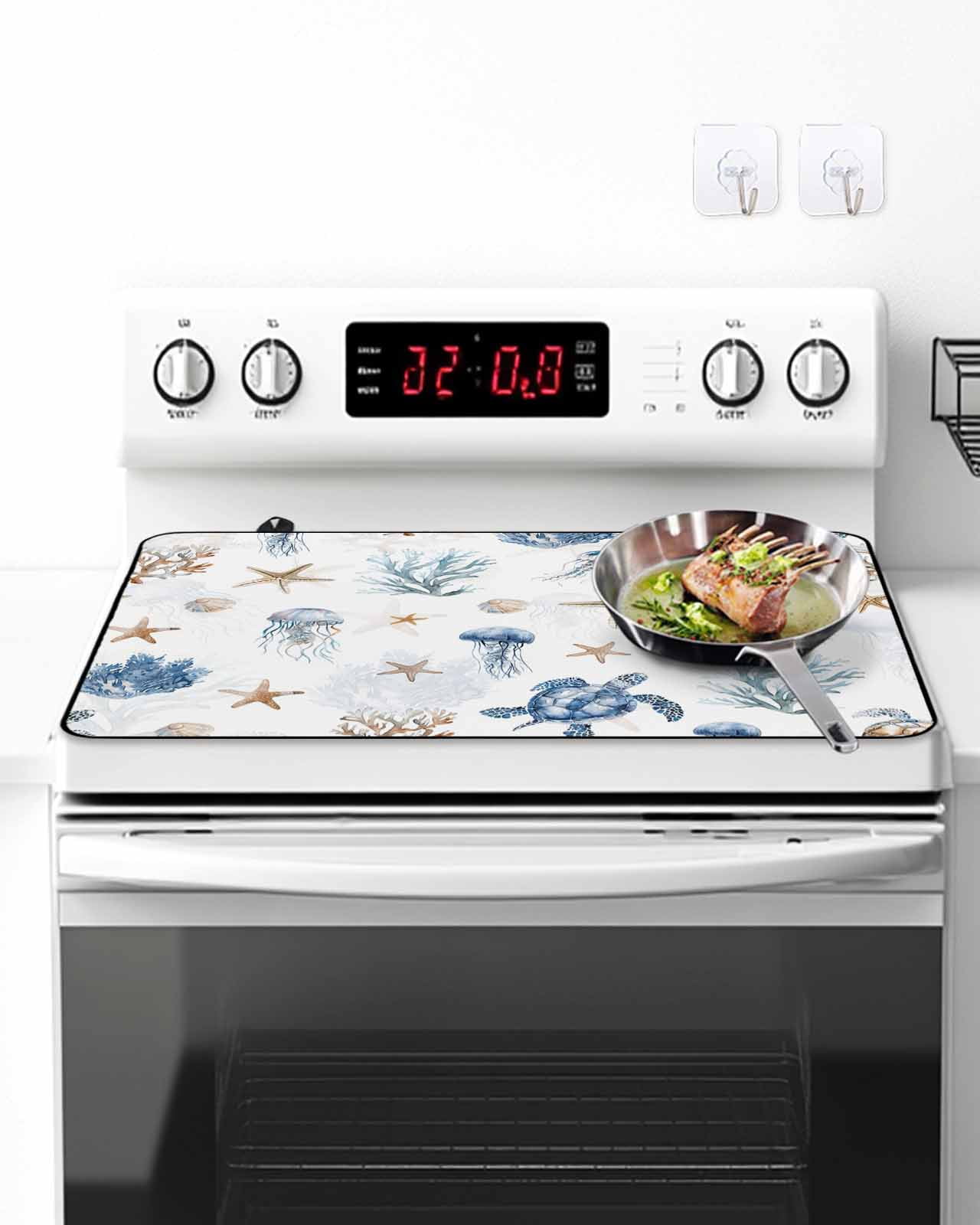 Stove Top Covers for Electric Stove, Blue Brown Coastal Glass Stovetop Cover Protector, Nautical Summer Beach Sea Turtle Induction Cooktop Protector Oven Mat for Kitchen Countertop 24"x21"
