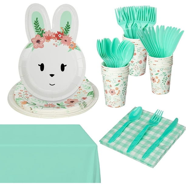 Fashionwu 117 Pcs Easter Disposable Dinnerware Set, Easter Green