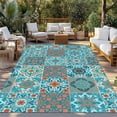 thumbnail image 2 of Retro Middle Century Outdoor Rug for Patio/Deck/Porch, Non-Slip Large Area Rug 5 x 8 Ft, Rustic Bohemia Style Aztec Blue Indoor Outdoor Rugs Washable Area Rugs, Reversible Camping Rug Carpet Runner, 2 of 8