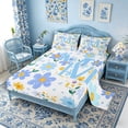 thumbnail image 2 of Meiyoeat Lovely Wildflower Letter M Full Size Sheets 4-Piece for Girls Teens, Sweet Monogram Bed Sheets, Light Blue Yellow White, 2 of 6