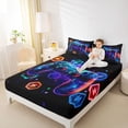 thumbnail image 4 of Feelyou Cartoon Red Gamepad Queen Sheet Sets for Kids, Neon Square Honeycomb Flat Sheet, Modern Video Gaming Queen Fitted Sheet, Microfiber Bedroom Decor, 4pcs, 4 of 7