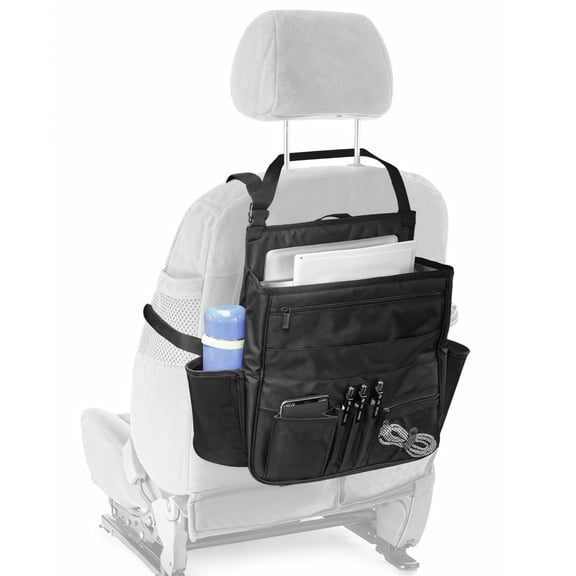 Black Car Seat Back Organizer, Waterproof Oxford Fabric Vehicle Storage Bag, Multi-Pocket Auto Backseat Holder for Road Trips, Long-Lasting Universal Fit SUVs Trucks