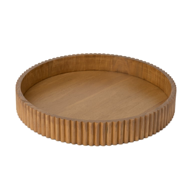 Better Homes & Gardens Ribbed Wood Decorative Tray, Honey Finish