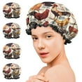 thumbnail image 7 of Shower Caps,Beige Chicken Breed Pattern Waterproof Shower Cap for Women 4 Pieces,Double Reusable Hair Cover for Shower PEVA Elastic Stretch Hem, 7 of 7