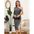 thumbnail image 7 of I2CRAZY Long Sleeve Empire Waist Glitter One Shoulder Tight Party Elegant Dress-M,Dark Grey, 7 of 7