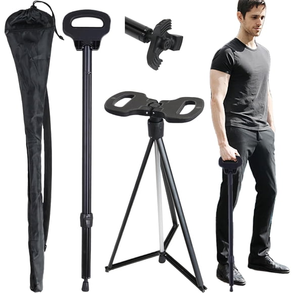 ALEVMOOM Bastón plegable con asiento para hombres y mujeres, silla de bastón portátil ajustable 2 en 1, bastón con asiento para personas mayores y adultos, taburete con muletas y bolsa de transporte p