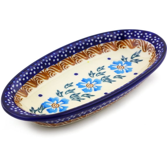 Polish Pottery 6½-inch Condiment Dish (Blue Cornflower Theme) Hand Painted in Boleslawiec, Poland + Certificate of Authenticity