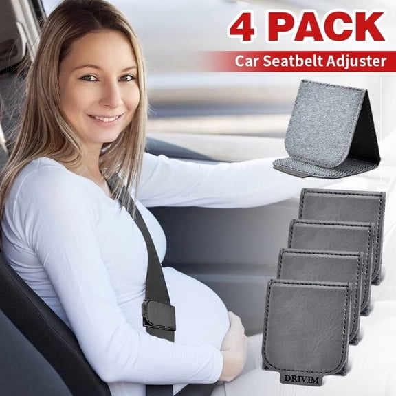 Car Seat Belt Adjuster, 4 Pack Premium PU Leather Seatbelt Clip for Vehicle Automobile Safety Comfort Universal Shoulder Neck Strap Positioner for Adults (Gray)